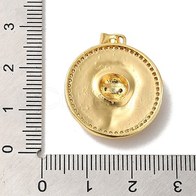 Flat Round with Lion Rack Plating Brass Micro Pave Clear Cubic Zirconia Pendants KK-K377-55G-1