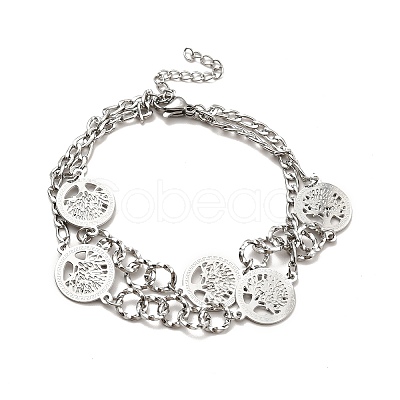 Tarnish Resistant 304 Stainless Steel Curb Chains Double Layer Multi-strand Bracelet with Links for Women BJEW-C025-10P-1