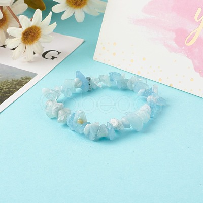 Natural Aquamarine Chip Beads Stretch Bracelets for Children BJEW-JB06389-01-1