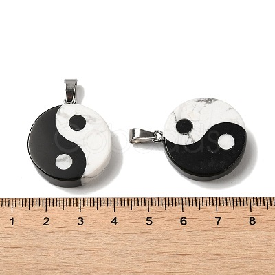 Natural Howlite & Obsidian Flat Round Pendants G-C095-05P-1