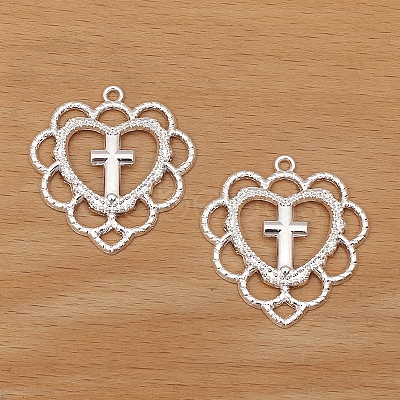 Hollow Heart Cross Alloy  Pendants PW-WGAFC42-01-1