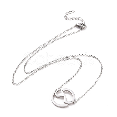 304 Stainless Steel Wave Pendant Necklace for Women NJEW-G019-02-1