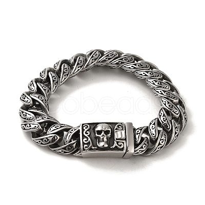 304 Stainless Steel Skull Cuban Link Chain Bracelets for Women Men BJEW-Q341-05B-AS-1