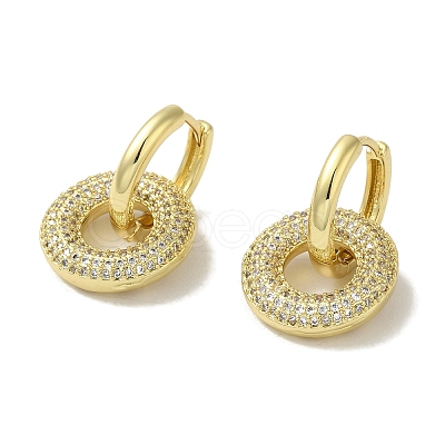 Rack Plating Brass Micro Pave Clear Cubic Zirconia Round Ring Dangle Huggie Hoop Earrings for Women EJEW-P280-25G-1