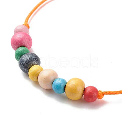 Natural Wood Round Beaded Bracelets BJEW-JB08566-1