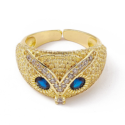 Cubic Zirconia Owl Open Cuff Rings RJEW-P079-01G-01-1