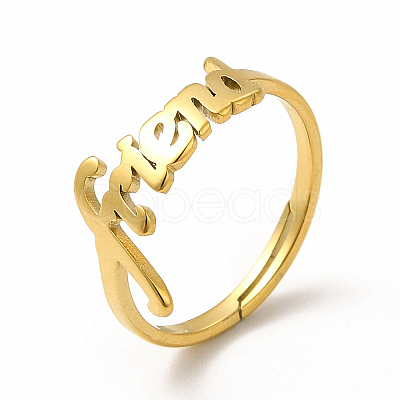 Ion Plating(IP) 304 Stainless Steel Word Friend Adjustable Ring for Women RJEW-B027-07G-1