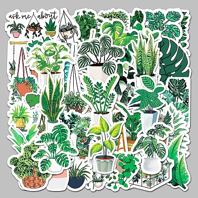 50Pcs 50 Styles Plant Theme Waterproof PVC Plastic Stickers STIC-PW0001-375-1