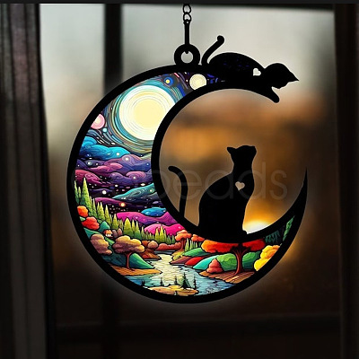 Moon with Cat Window Suncatchers PW-WG7D0D8-08-1