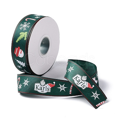 25 Yards Christmas Theme Printed Polyester Grosgrain Ribbon OCOR-C004-02F-1