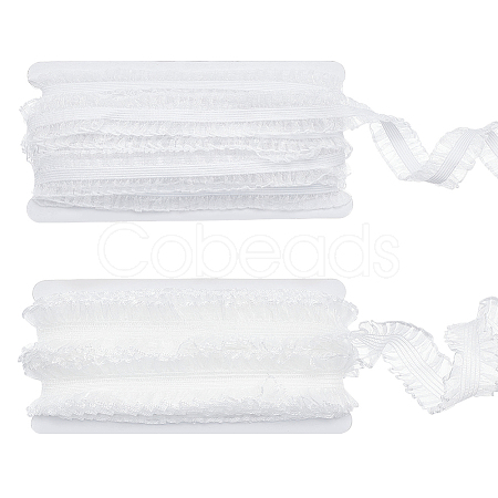 FINGERINSPIRE 2 Cards 2 Styles Polycotton Pleated Elastic Lace Ribbon OCOR-FG0001-69A-1