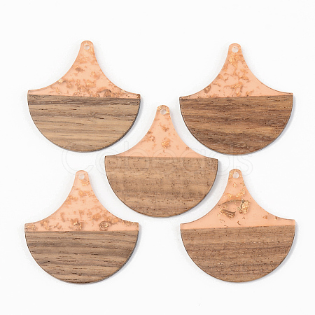 Transparent Resin & Walnut Wood Pendants RESI-S389-046A-B04-1
