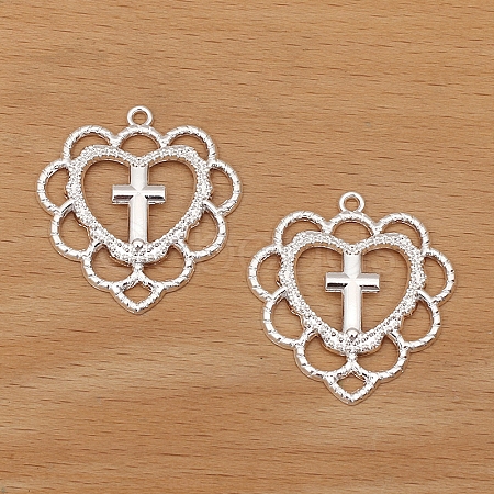 Hollow Heart Cross Alloy  Pendants PW-WGAFC42-01-1