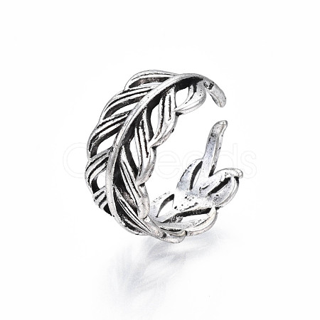 Alloy Leaf Wrap Open Cuff Ring for Women RJEW-T009-30AS-1