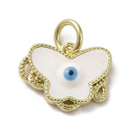 Evil Eye Enamel Shell Brass Butterfly Charms with Jump Rings KK-E092-27G-03-1