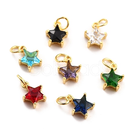Brass Cubic Zirconia Charms KK-A156-05G-RS-1