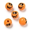 Printed Wood European Beads, Halloween Theme Beads, Round, Dark Orange, 15.5~16mm, Hole: 4~4.5mm