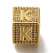 Brass Cubic Zirconia Beads, Letter K, Square, Letter K, 9.5x9.5x9.5mm, Hole: 6mm