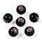 Halloween Theme Wood European Beads, Printed Large Hole Beads, Round, Black, Pumpkin, 15.5~16.5mm, Hole: 3.5~4.5mm