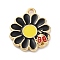 Alloy Enamel Pendants, Golden, Daisy with Ladybird Charm, Black, 18.5x16x3mm, Hole: 1.6mm, 10pcs/set