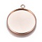 Ion Plating(IP) 304 Stainless Steel Pendant Cabochon Settings, Plain Edge Bezel Cups, Flat Round, Rose Gold, Tray: 25mm, 30.5x26.5x2mm, Hole: 2.2mm