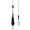 Synthetic Blue Goldstone Cone Dowsing Pendulum Big Pendants, with Meatl Woven Net/Web with Feather, Pendant: 68x16mm