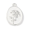 Rack Plating Spray Painted Alloy Pendants, Cadmium Free & Nickel Free & Lead Free, Oval with Flower, White, 17.5x12x2mm, Hole: 1.4mm