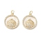 Brass Micro Pave Cubic Zirconia Pendants, with Shell, Flat Round with Shell, Real 18K Gold Plated, 18x16x3.5mm, Hole: 3mm