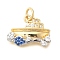 Brass Micro Pave Cubic Zirconia Pendants, Real 14K Gold Plated, with Jump Ring Charms, Sailboat, 13x16x3mm, Hole: 3mm