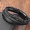 Imitation Leather Double Layer Multi-strand Bracelets, Stainless Steel Magnetic Clasp for Men Women, Black, 8-1/4 inch(21cm)