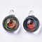 Handmade Lampwork Pendants,  Bead in Bead Pendants, Round with Starry Sky, Yellow, 28.5~30x20~21x19~20mm, Hole: 3~4mm