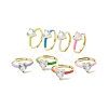 Clear Cubic Zirconia Heart Adjustable Ring with Enamel RJEW-F124-10-G-1