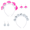 ANATTASOUL Bling Glass Disco Ball & Plastic Cap 2 Pairs Dangle Earrings & 2Pcs Hair Band SJEW-AN0001-07-1