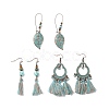 3 Pairs 3 Style Flat Round & Leaf Alloy Enamel Dangle Earrings with Synthetic Turquoise EJEW-P200-06AB-1