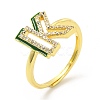 Mixed Color Enamel Initial Letter Adjustable Ring with Clear Cubic Zirconia RJEW-P045-01G-K-4