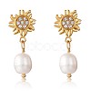 Clear Cubic Zirconia Sun with Shell Pearl Dangle Stud Earrings JE953A-1