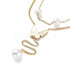 201 Stainless Steel Curb Chains Double Layer Necklaces with ABS Imitation Pearl Beaded NJEW-D055-13G-4