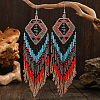 Bohemian Style Geometric Glass Seed Bead Handmade Tassel Earrings PK8260-1