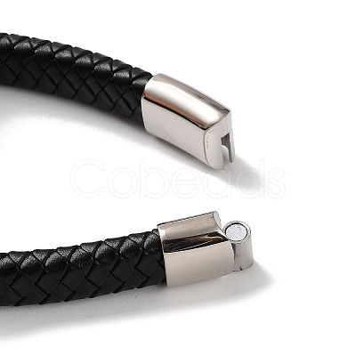 Men's Braided Black PU Leather Cord Bracelets BJEW-K243-13AS-1