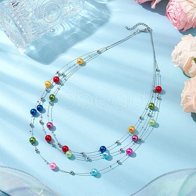 Nylon-coated Stainless Steel 3 Layer Necklaces NJEW-JN05050-1