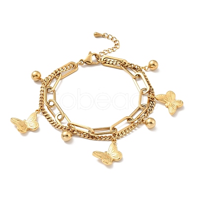 Butterfly and Round Ball Charm Multi-strand Bracelet BJEW-G639-03G-1