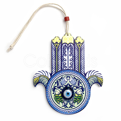 Wood Hamsa Hand/Hand of Miriam with Evil Eye Hanging Ornament WG46204-04-1