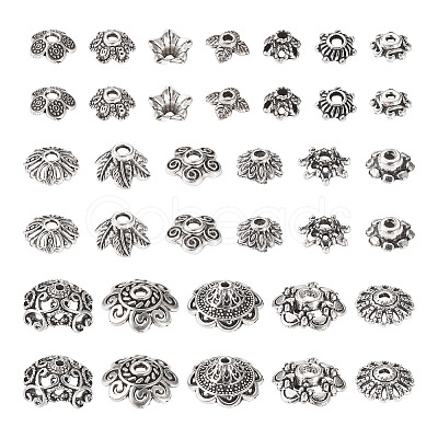 180Pcs 18 Style Tibetan Style Alloy Bead Caps Sets TIBE-TA0001-26-1