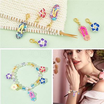 Summer Theme Plumeria Flower & Flip Flops Pendant Stitch Markers HJEW-AB00407-1