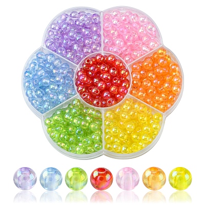 490Pcs 7 Colors Transparent Acrylic Beads MACR-YW0002-03-1