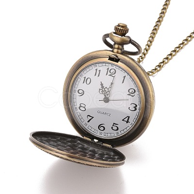 Retro Alloy Flat Round with Triangle Pendant Pocket Watches WACH-I012-07-1