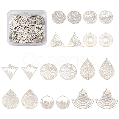 Fashewelry 40Pcs 10 Style 201 Stainless Steel Filigree Pendants STAS-FW0001-26-1