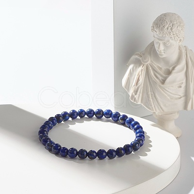 Natural Lapis Lazuli(Dyed) & Lava Rock Round Beads Stretch Bracelets Set BJEW-JB06982-03-1