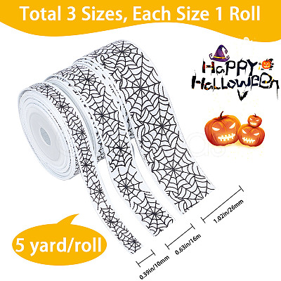 Gorgecraft 3 Rolls 3 Styles  Halloween Printed Polyester Grosgrain Ribbon OCOR-GF0002-50B-1