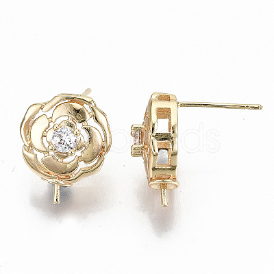 Brass Micro Pave Clear Cubic Zirconia Stud Earring Findings KK-T062-58G-NF-1